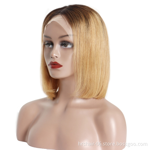 Factory hair vendors black gold straight 13*4 frontal lace bob wigs 100% human hair remy wigs  cuticle aligned hair from india